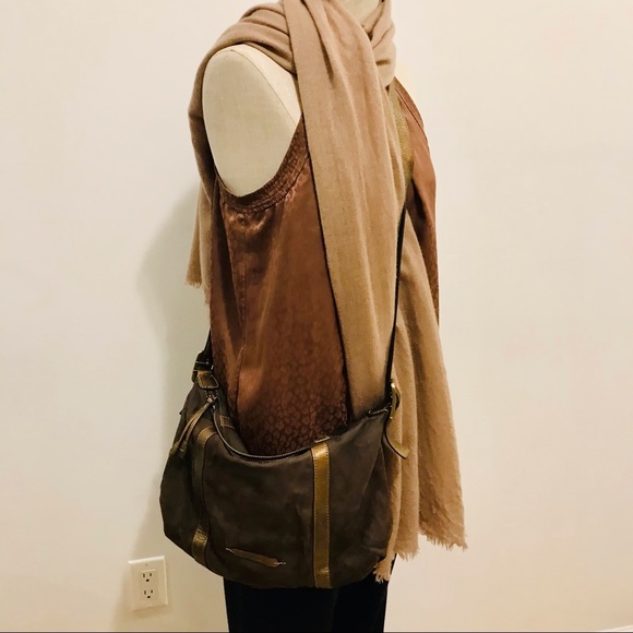 Cole Haan brown suede & golden brown leather hobo shoulder bag. Good used cdtn - Picture 10 of 10